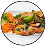 18 creveti intregi la tigaie